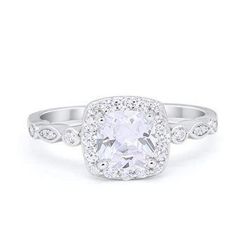 Halo Cushion Wedding Ring Bridal Simulated Cubic Zirconia 925 Sterling Silver
